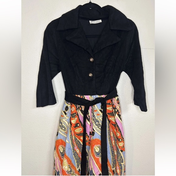 VTG 70’s Psychedelic Printed Quilted Long Sleeve Maxi Dress Dela-Ann Creation M - Picture 2 of 16